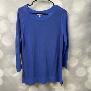 T by Talbots blue‎ fishnet-like semi sheer pullover sweater size medium